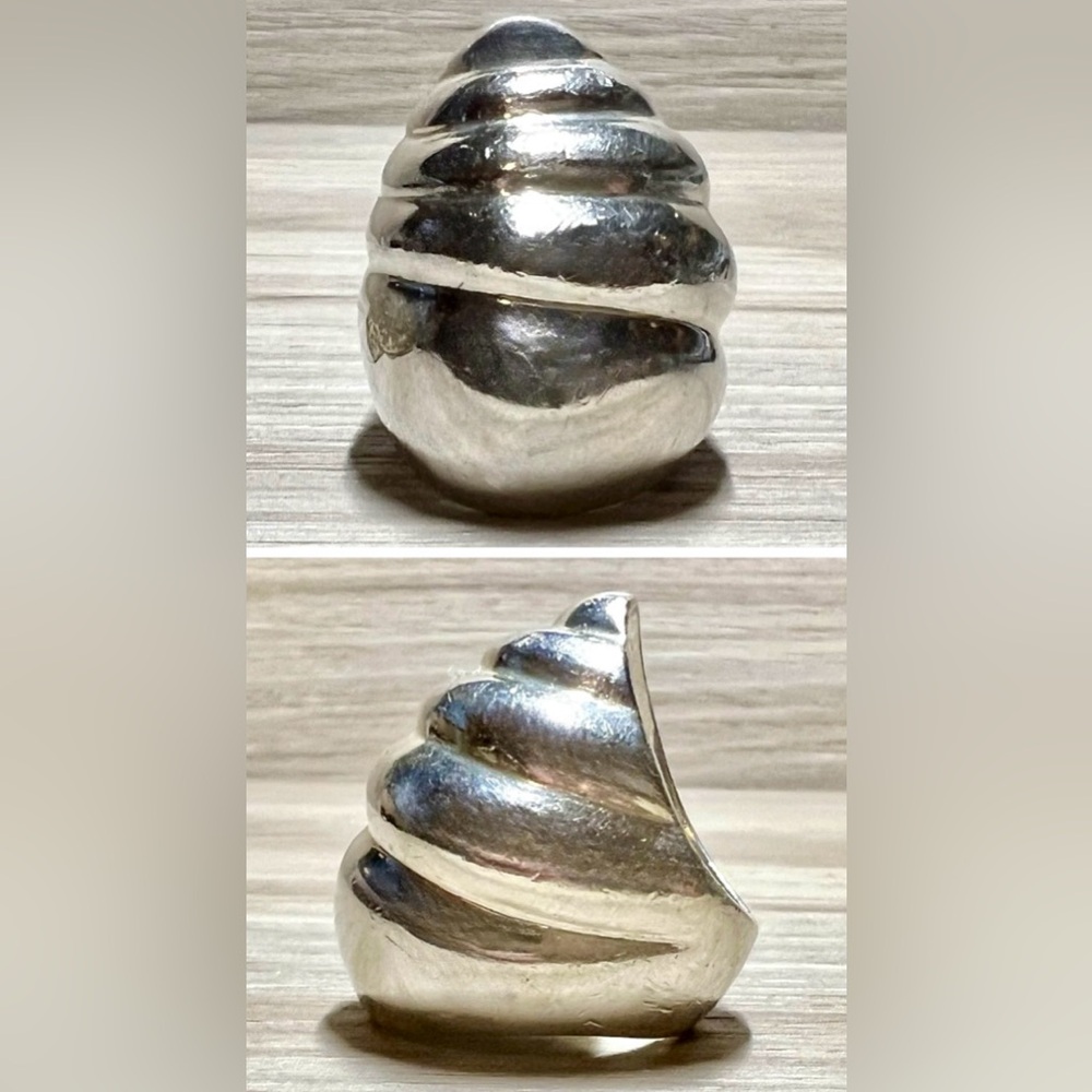 Vintage Taxco (Signed) Heavy Sterling Silver Rapa Shell Ring, Size 5, 27.4g